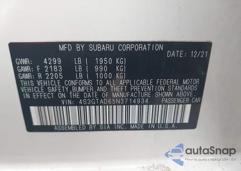 2022 Subaru Impreza Premium 5-Door из США, поврежденный, VIN 4S3GTAD65N3714934